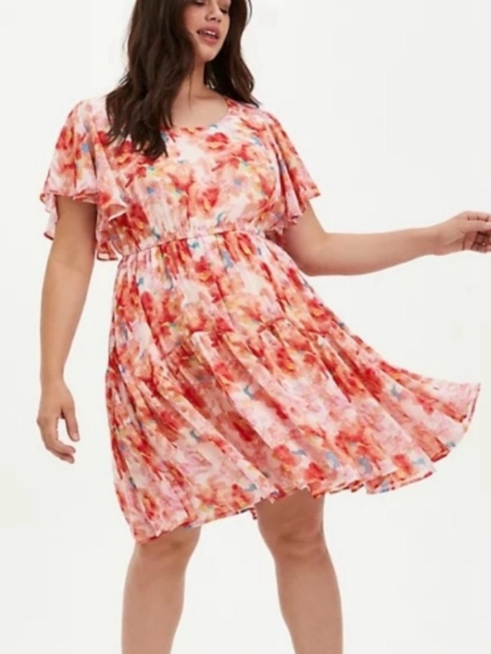 Torrid Floral Chiffon Ruffle Flutter Sleeve Skater Dress - NWT